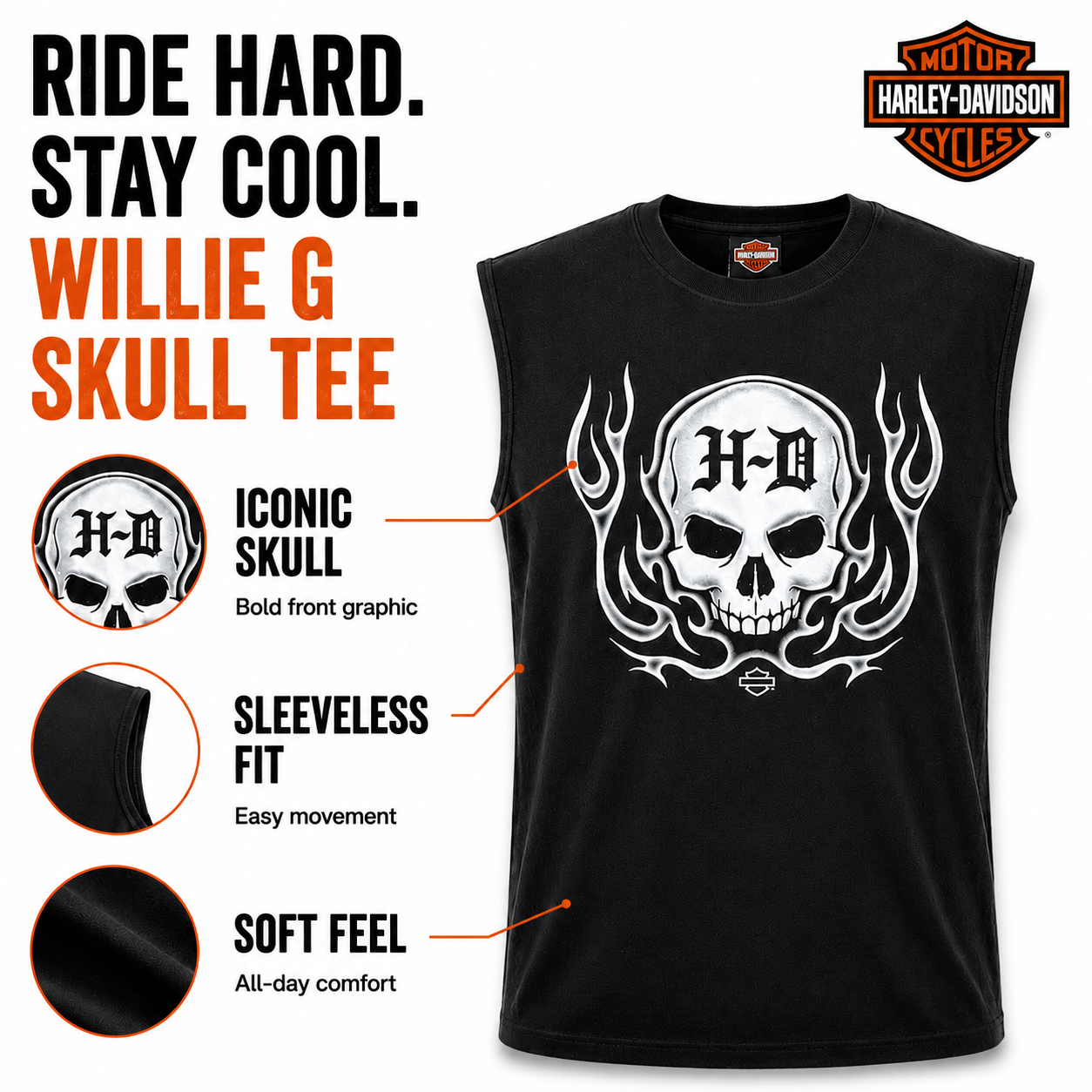 Harley-Davidson Men's Skull Muscle Shirt – Black Sleeveless Graphic Tee