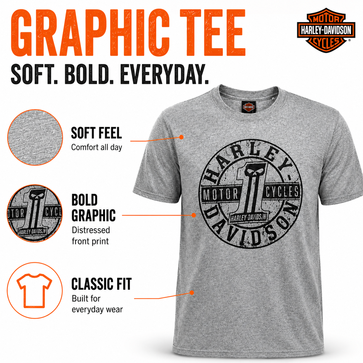 Harley-Davidson Men's Heather Gray Motorcycle Graphic Tee – Dealer Exclusive