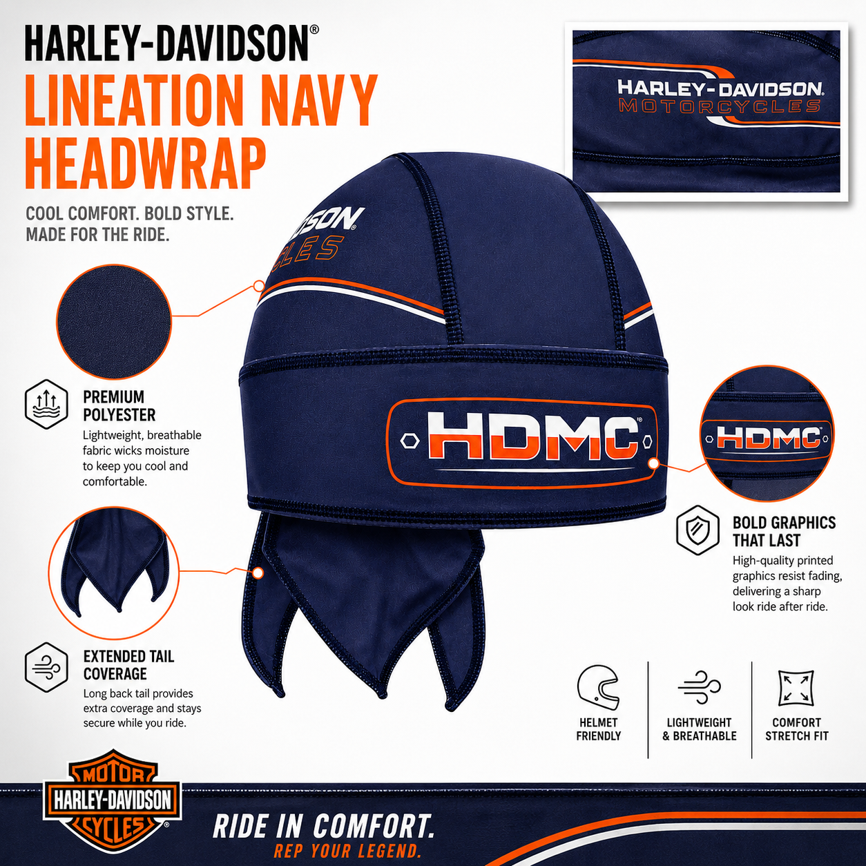 Harley-Davidson® Lineation Navy Headwrap - HW34031