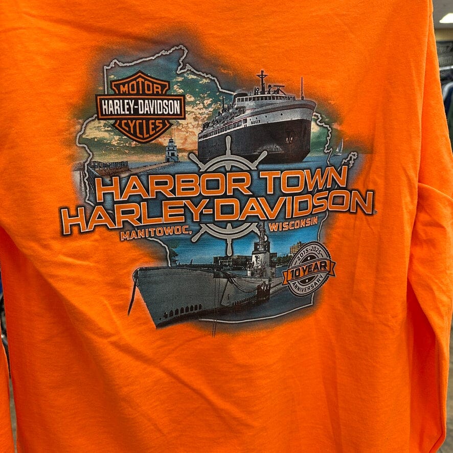 Harbor Town Harley-Davidson Men's Long Sleeve Safety Orange T-Shirt