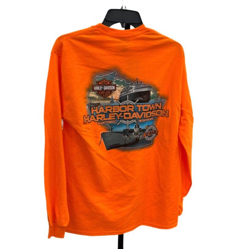 Harbor Town Harley-Davidson Men's Long Sleeve Safety Orange T-Shirt