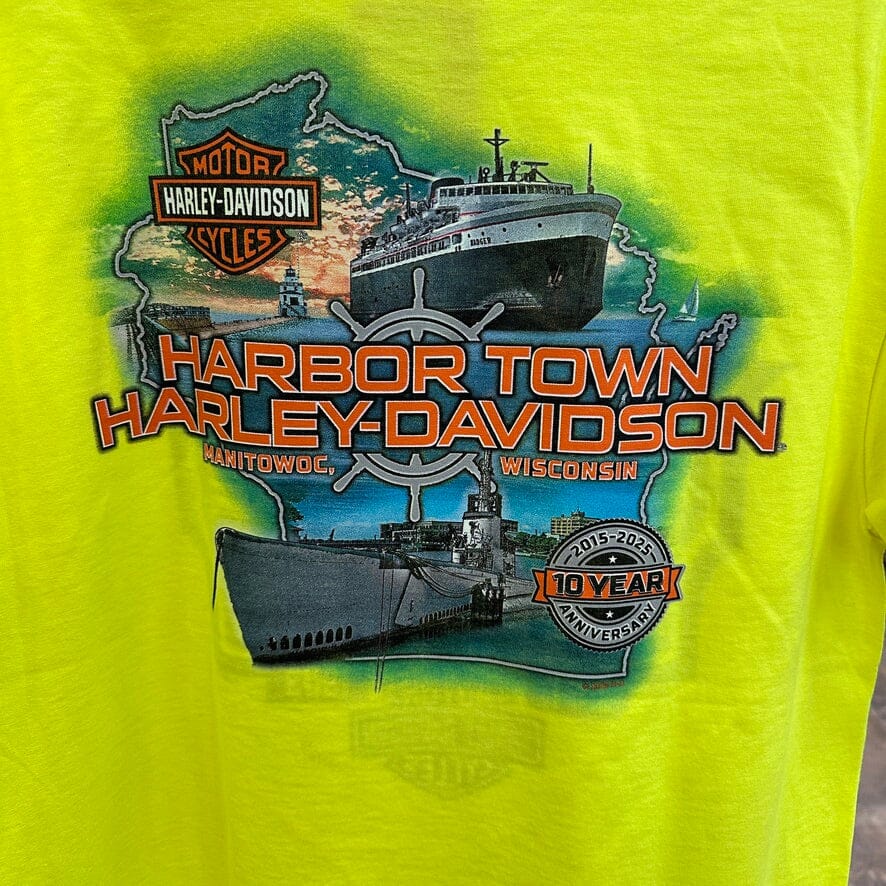 Harbor Town Harley-Davidson Men's Shiner Safety Green T-Shirt