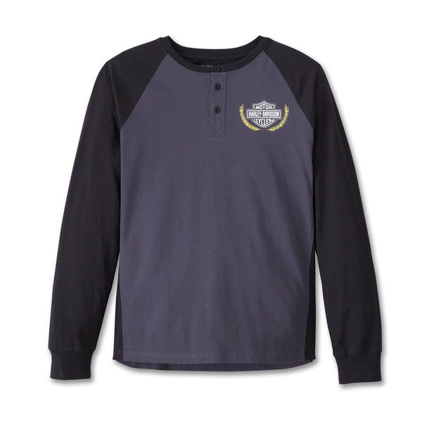Harley-Davidson Men's Long Sleeve Henley Shirt, Trophy Bar & Shield Bl