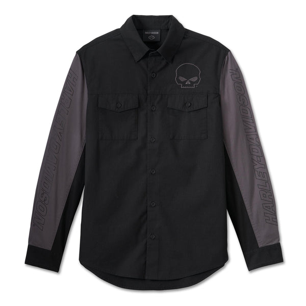 Harley-Davidson Men's Button Long Sleeve Shirt Willie G Skull, Black 96226-24VM