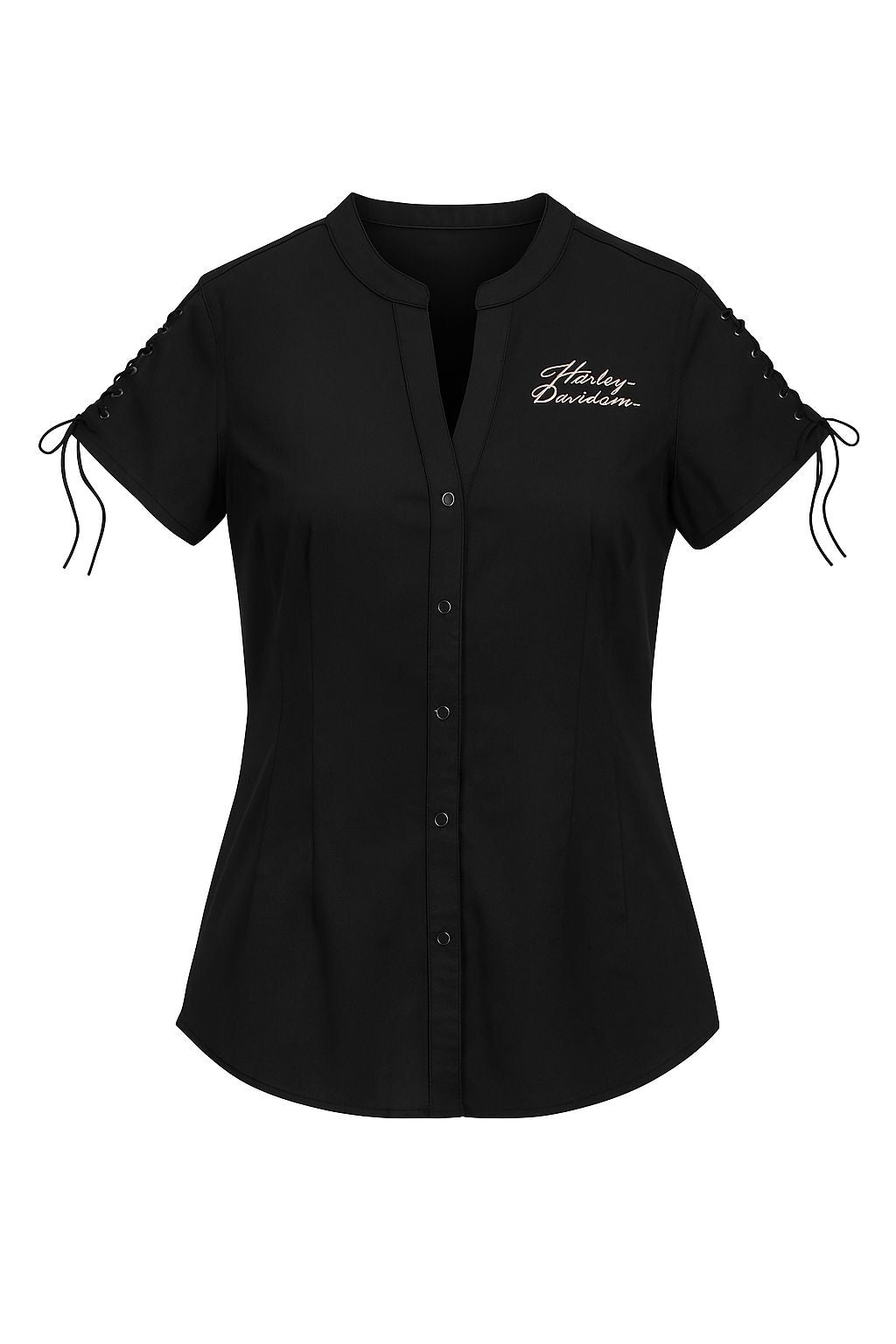 Harley-Davidson Women's Script Font Laced Sleeve Shirt - 96115-22VW