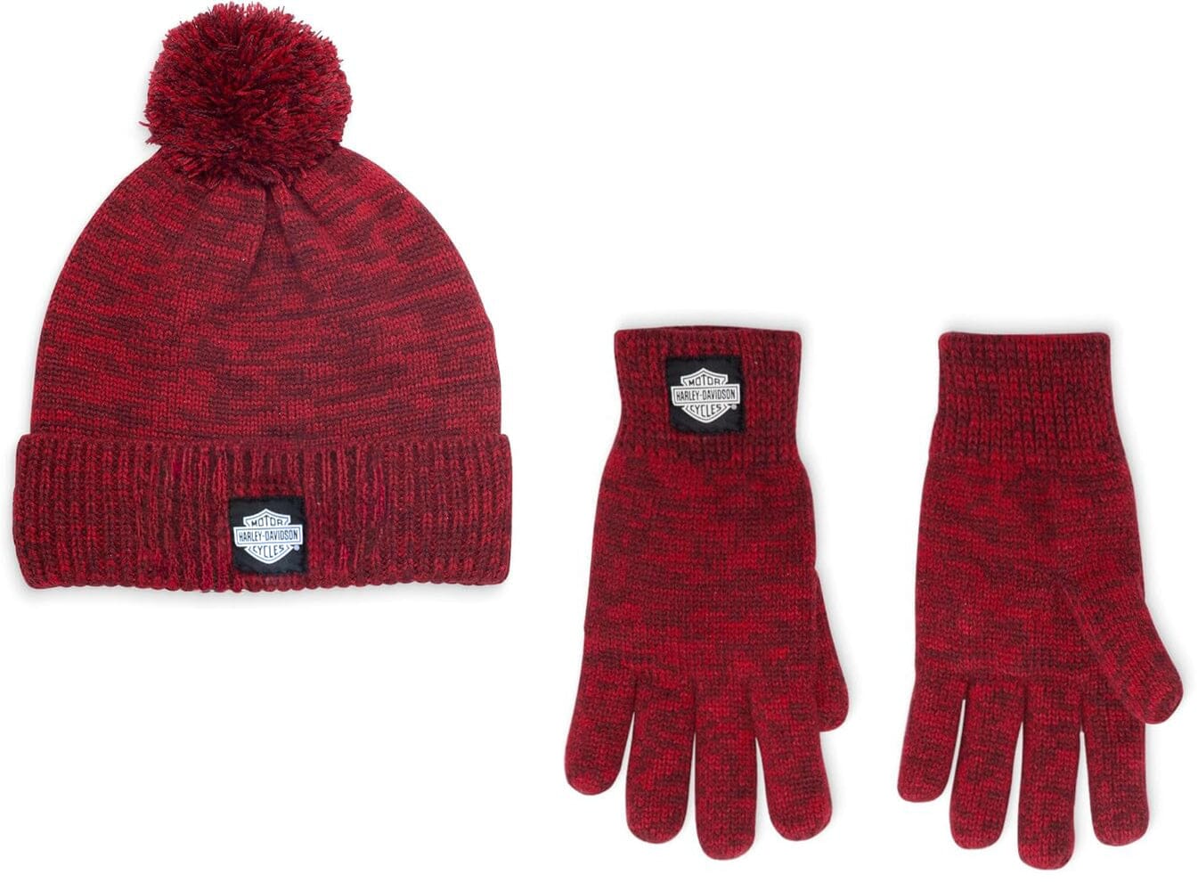 Harley-Davidson Women's Up North Pom Pom Hat & Glove Set, Red - 97709-23VW