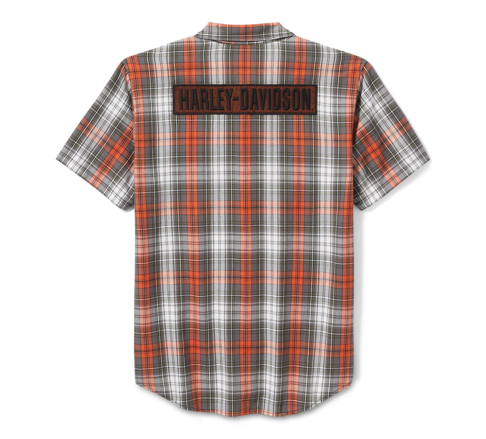 Harley-Davidson Men's Plaid Button Shirt, Block Font, Orange - 96738-25VM
