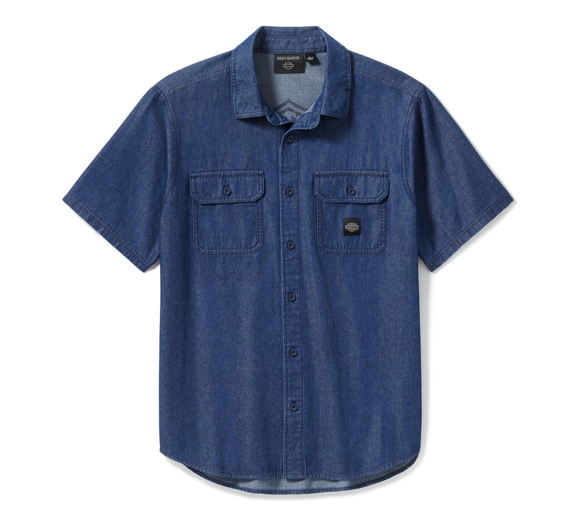 Harley-Davidson Men's Short Sleeve Chambray Shirt, Blue - 96740-25VM