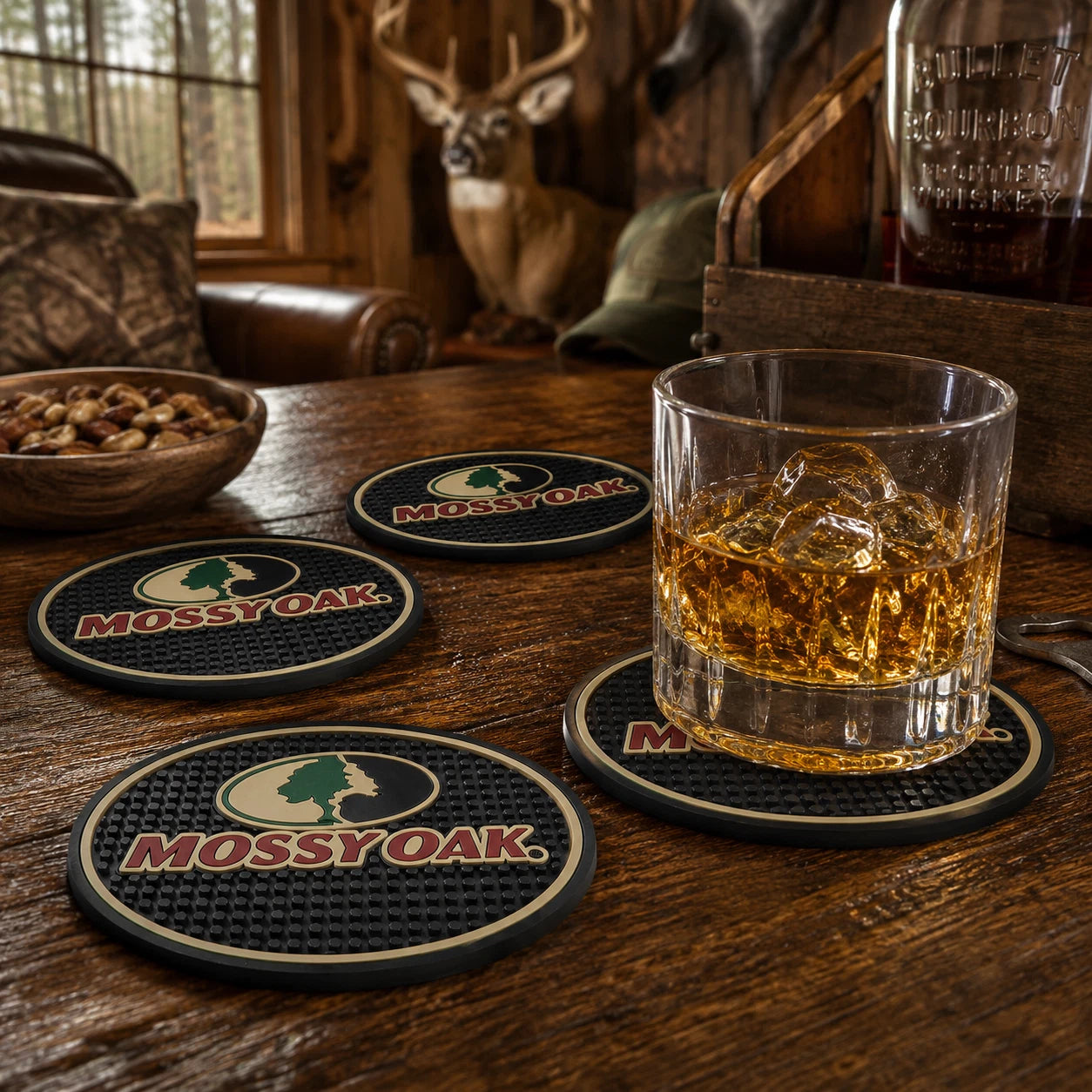 Mossy Oak Camouflage Rubber Drink Coasters Set of 4 – Non-Slip Bar Coasters