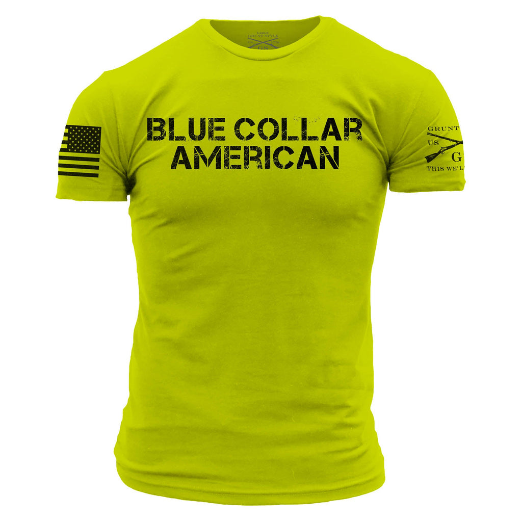 Grunt Style Blue Collar American Tee Shirt, Safety Green