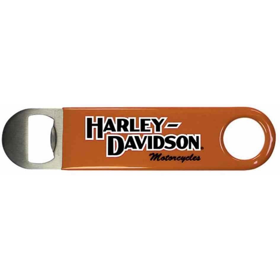 Harley-Davidson™ Bottle Opener, H-D Script Stainless Steel & Orange Vinyl