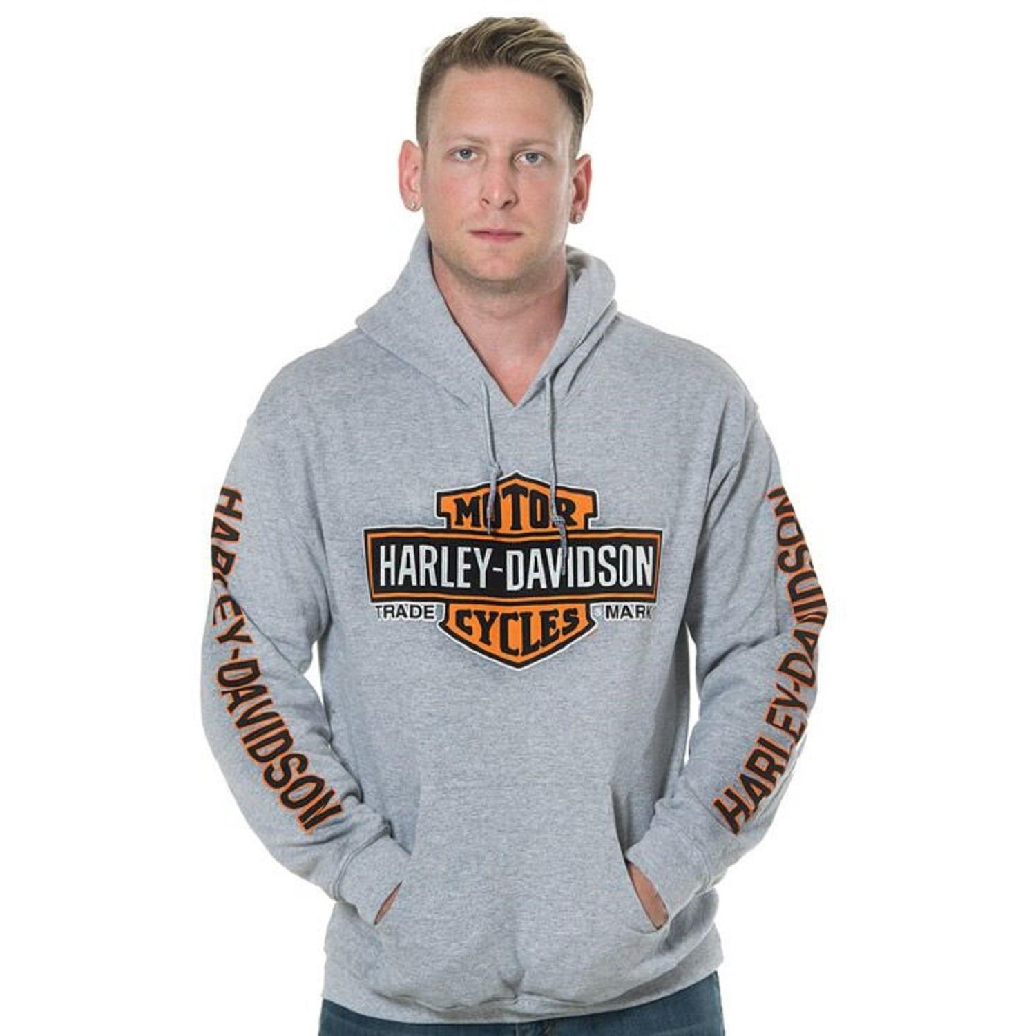 Harley Davidson Men s Bar Shield Logo Pullover Hooded Sweatshirt Gray 40290205