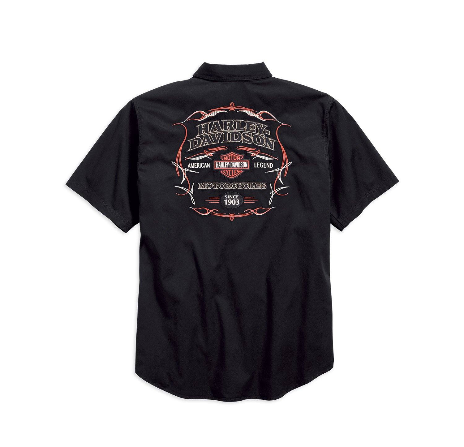 Harley-Davidson Men's Pinstripe Flames Button Woven S/S Shirt, 99049-16VM