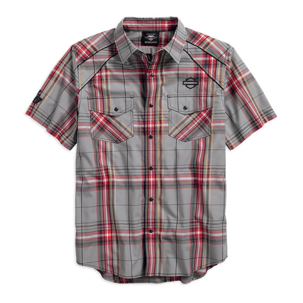 Harley-Davidson Mens Piping Accent B&S Logo Plaid Woven Shirt