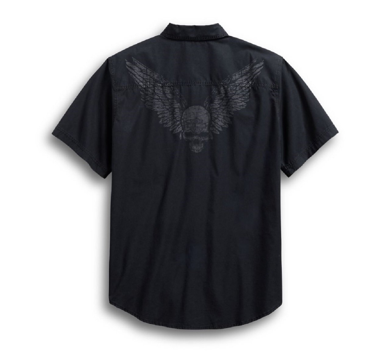 Harley-Davidson Men's Winged Skull Short Sleeve Woven Shirt, Black - 96579-19VM