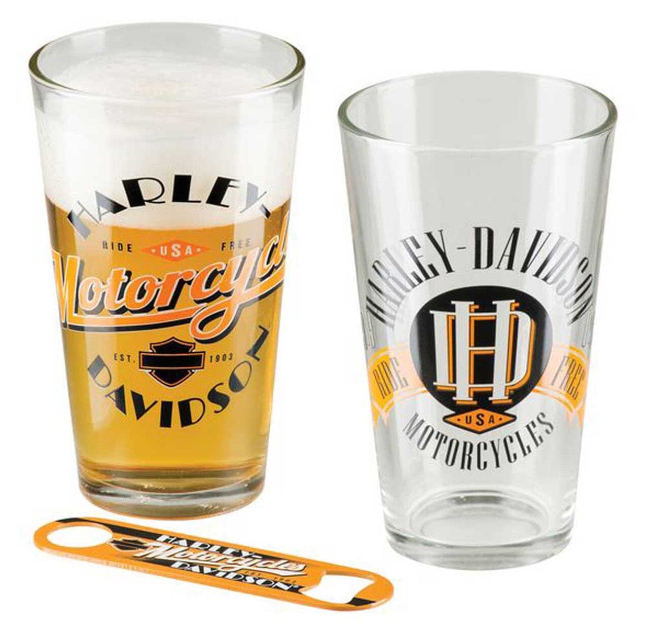 Harley-Davidson Ride Free Pint Glass Set with Bottle Opener - HDL-18798