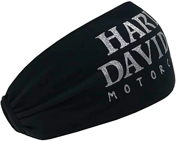 Harley-Davidson Women's Glittery Skull Text Headband Scrunchie, Black HE119930