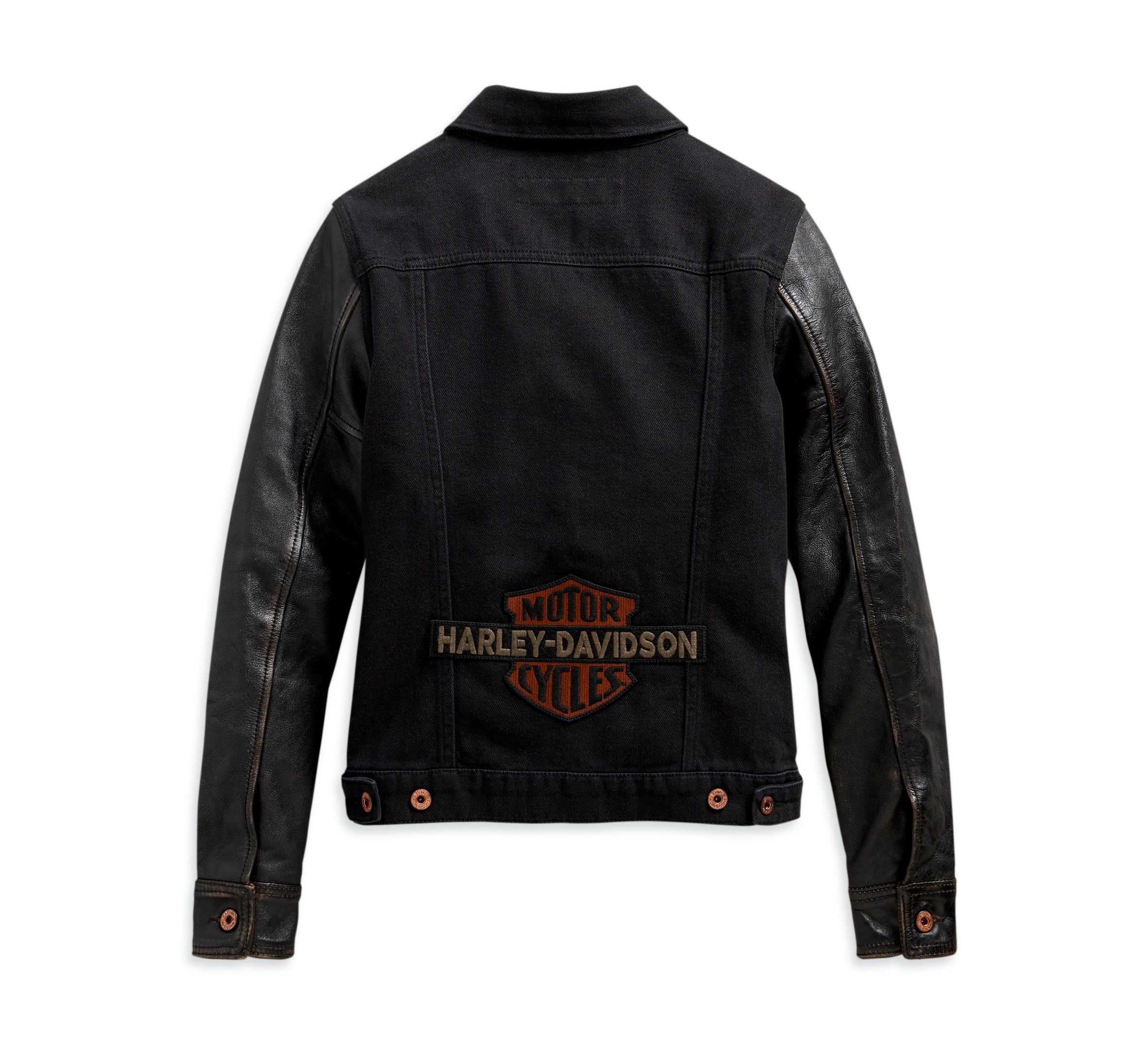 Harley-Davidson Women's Logo Leather Sleeve Denim Jacket - 98411-20VW