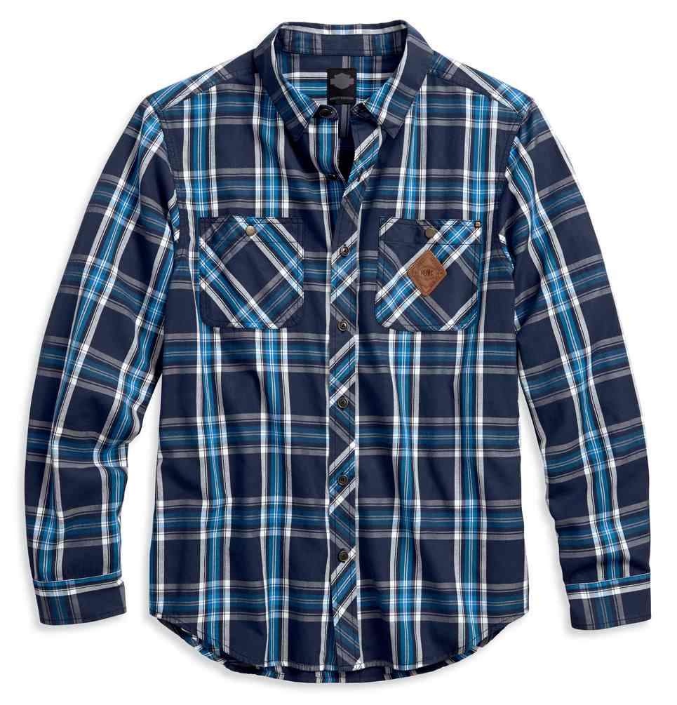 Harley-Davidson® Men's Large Plaid Button Front Shirt, Blue 99038-17VM